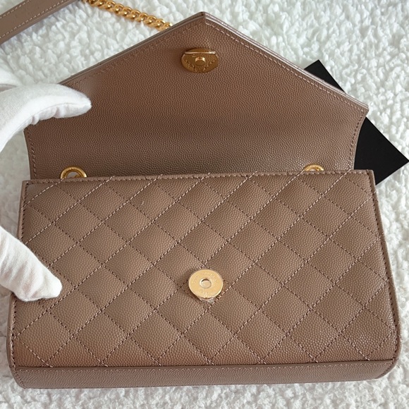 Saint Laurent YSL Small Envelope Quilted Matelassé Chain Leather Shoulder Bag - Picture 9 of 16